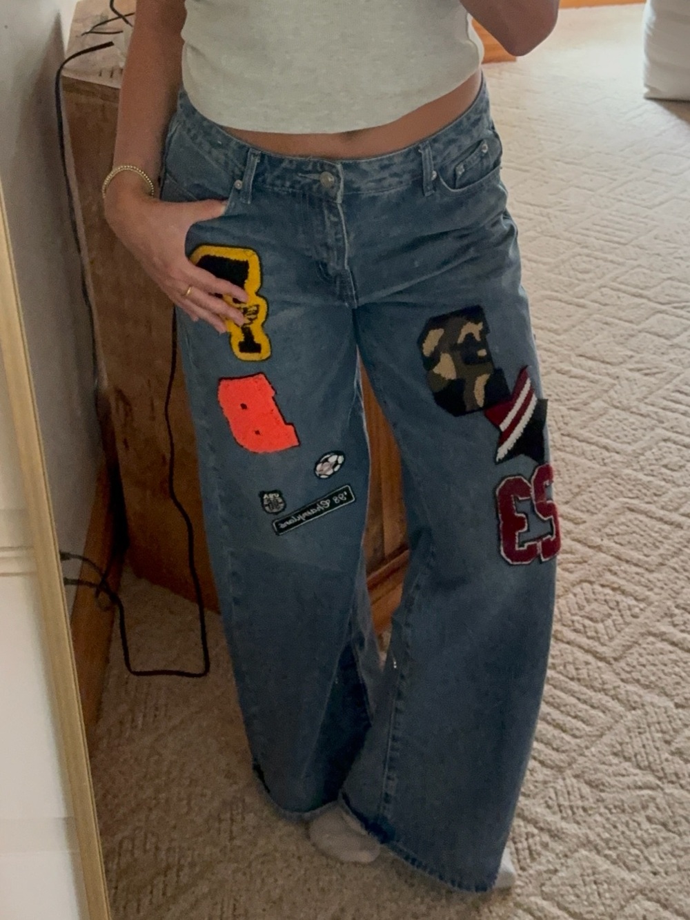 Blue Asphalt Wide-Leg Patchwork Jeans